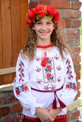 Украинская сорочка вышиванка,для девочки "Маки",с длинным рукавом (лен с хлопком) Киев