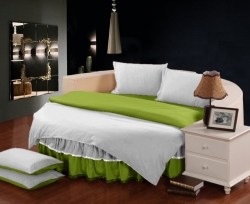 Комплект постельного белья с цельной простынью - подзором на Круглую кровать Белый + Салатовый Чернигов