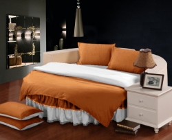 Комплект постельного белья с цельной простынью - подзором на Круглую кровать Медовый + Белый Чернигов