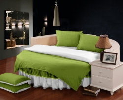 Комплект постельного белья с цельной простынью - подзором на Круглую кровать Салатовый + Белый Чернигов