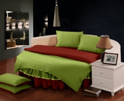 Комплект постельного белья с цельной простынью - подзором на Круглую кровать Салатовый + Винный Чернигов